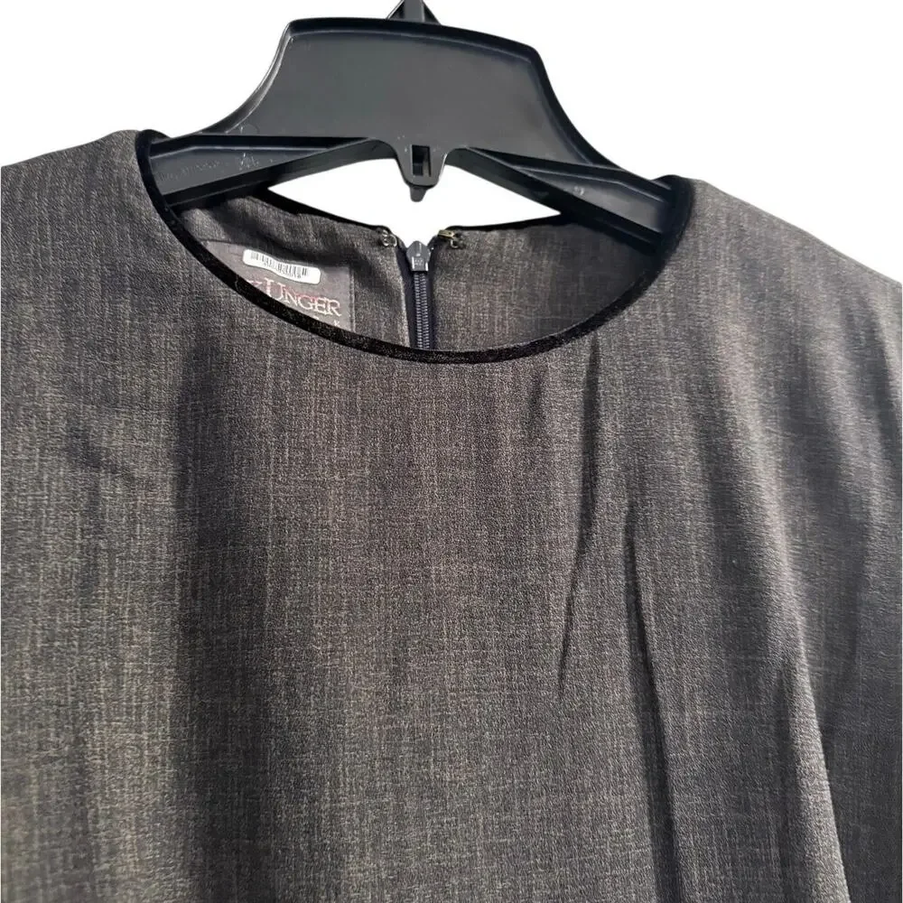 KAY UNGER Black Dress Womens  plaid side Knee-Length silky Long Sleeve sz 2